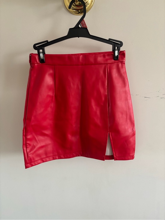 SHEIN Dresses & Skirts - SHEIN Red Faux Leather Mini Skirt with Slit – Size S / US 4